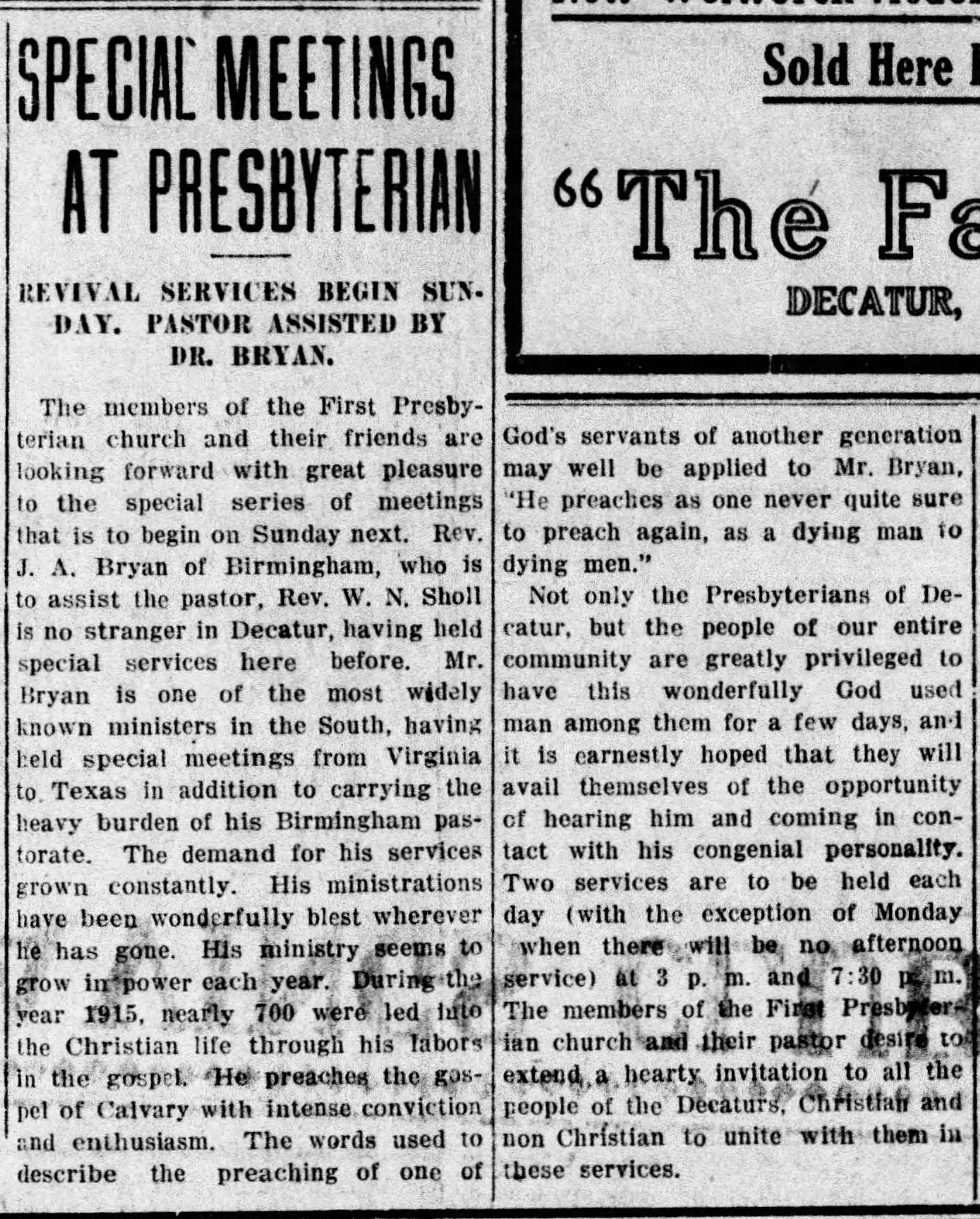 Special Meetings At Presbyterian